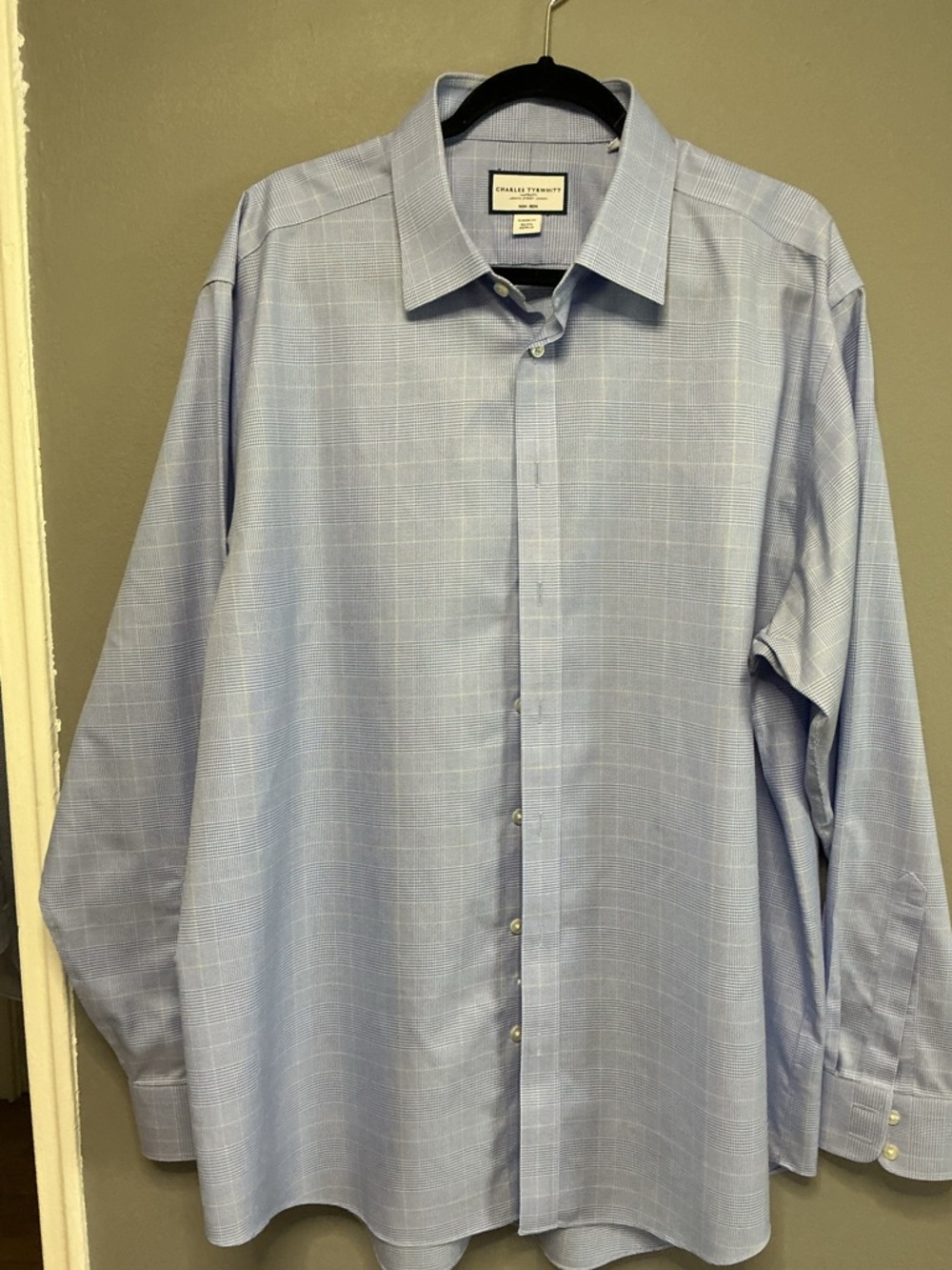 Charles Tyrwhitt Light Blue Plaid Dress Shirt with Yellow Stripes- Men